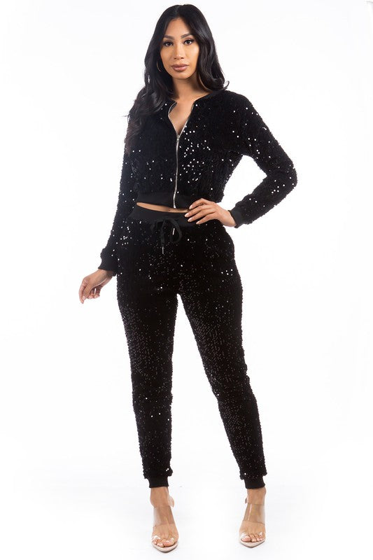 SEXY SEQUIN TWO PIECE PANT SET