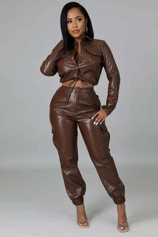 SEXY PU LEATHER 2PC PANTS SET