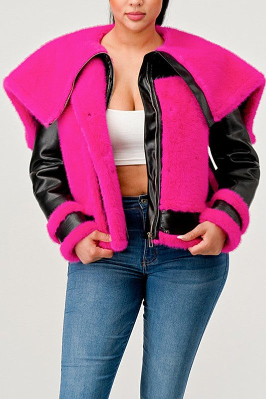 Athina statement pink Faux Fur Aviator Jacket