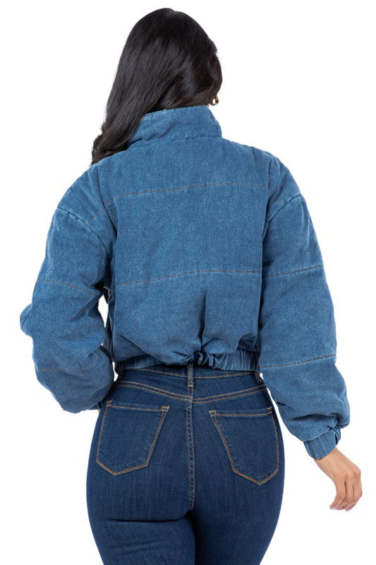 SEXY FASHION DENIM PUFFER JACKET