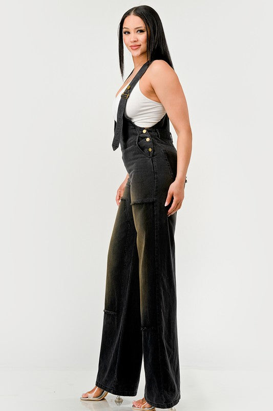 Urban Noir Denim Overalls Black Jumpsuit