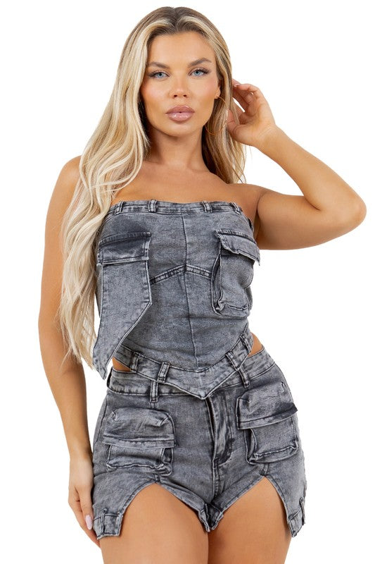 WOMEN FASHION DENIM TWO PIECE SET